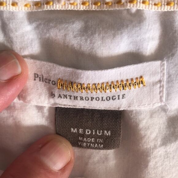 Cream Pilcro by Anthropologie Womens Button Front Sz M Long Sleeve Chenille Trim - Picture 3 of 6